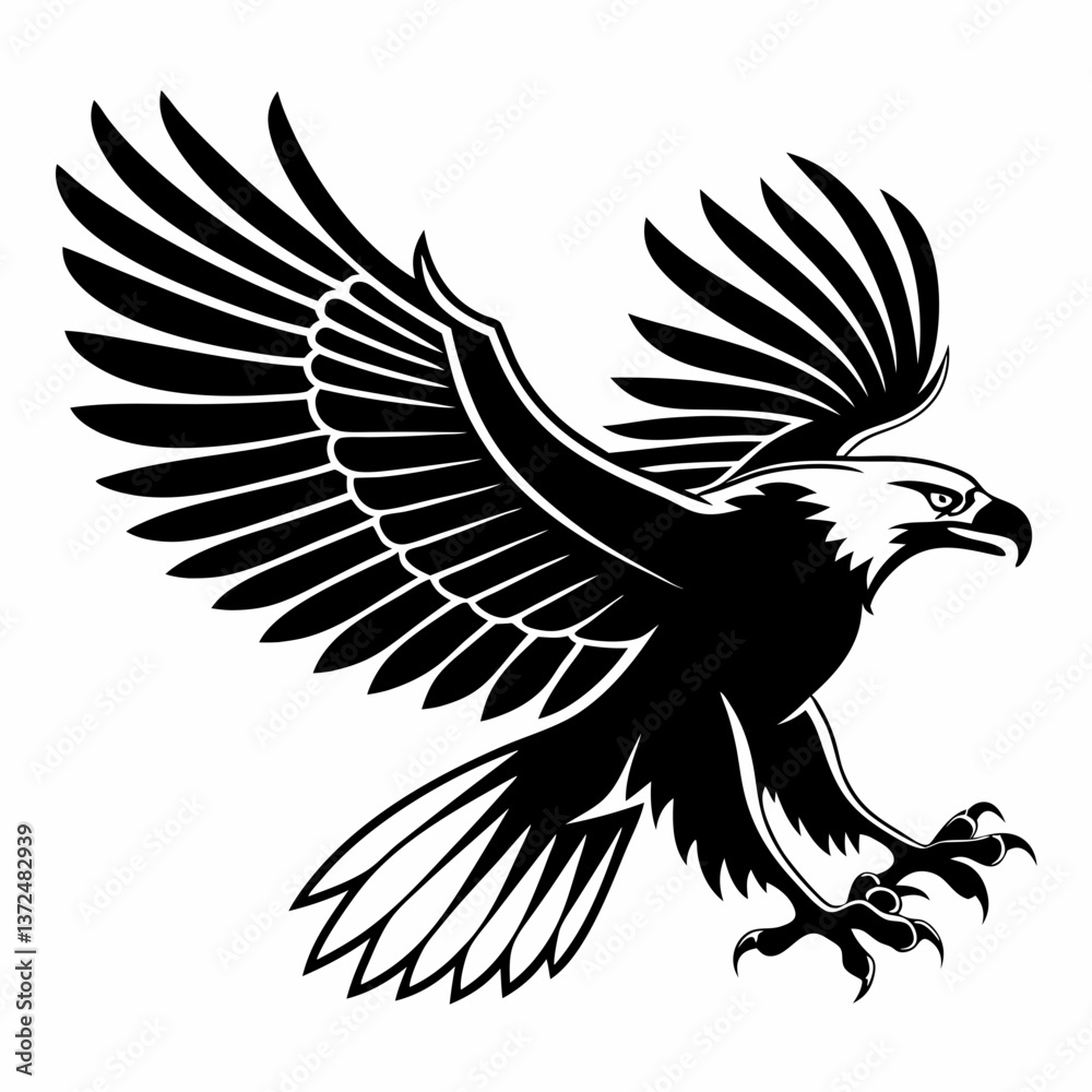 Obraz premium harpy eagle black silhouette icon vector