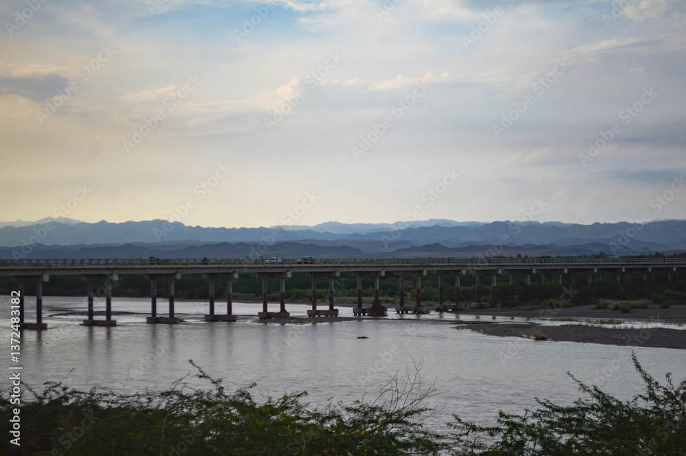 sunset over the lake Baluchistan Kech bridge landscape sunset over the lake Baluchistan Kech bridge landscape