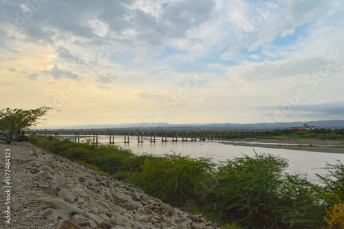 Wallpaper Mural the river in the summer. Kech city Baluchistan bridge cloudy sky Torontodigital.ca