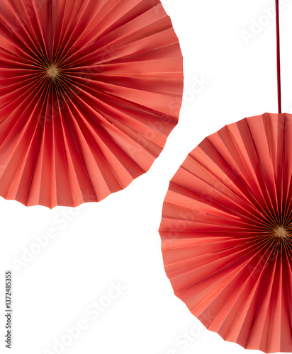 Coral Paper Fan Decorations, Hanging Ornaments, transparent background