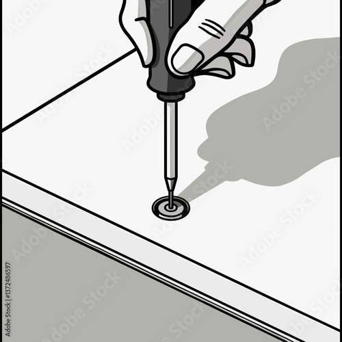 Hand using screwdriver to assemble furniture