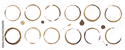 Vector coffee cup stains, Isolated On White Background, tea ring stamps Illustration
