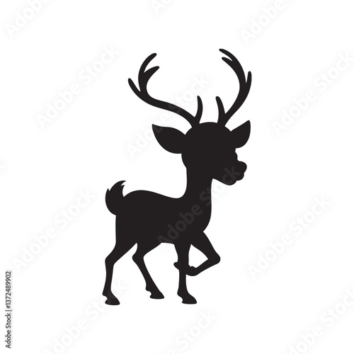 set of silhouettes of reindeer. male and female deer isolated on a white background