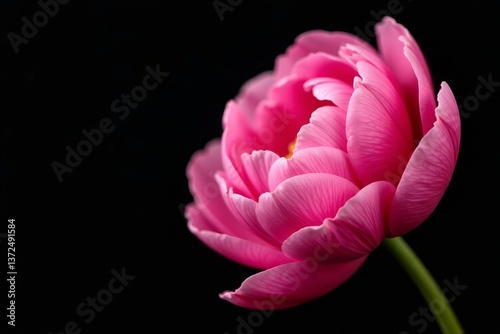 Fototapeta Naklejka Na Ścianę i Meble -  Vibrant pink peony petals in close-up on black background, close-up, peony