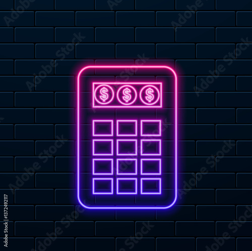 Calculator sign symbol. neon style. dollar symbol.