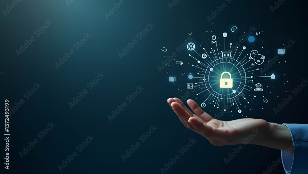 Fototapeta premium Minimalist Wallpaper for Cash-Free Society: Digital Symbols & Metallic Accents, Showcasing Advanced Payment Networks & Fintech Solutions - Ideal for Corporate Messaging.