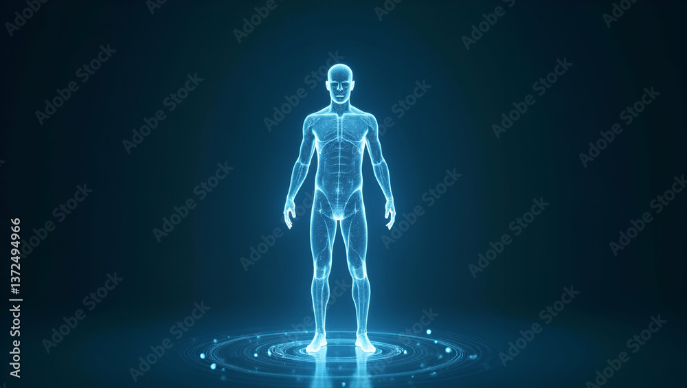 Photo Realistic Double Exposure of a Person and Hologram: Symbolizing Digital Innovation and Futuristic Technology with Copy Space for Creative Use Photo Realistic Double Exposure of a Person and Hologram: Symbolizing Digital Innovation and Futuristic Technology with Copy Space for Creative Use