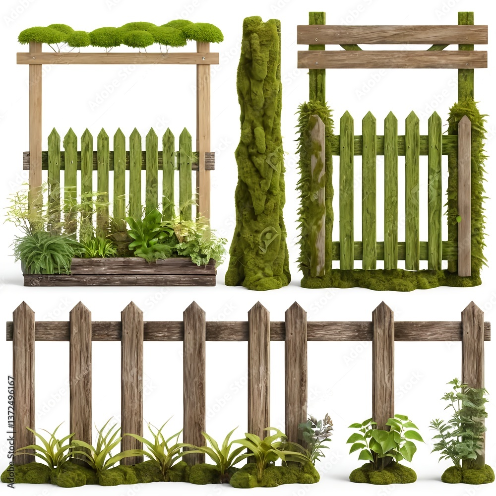 Obraz premium Wooden Fences and Plant Elements - Garden Design Kit