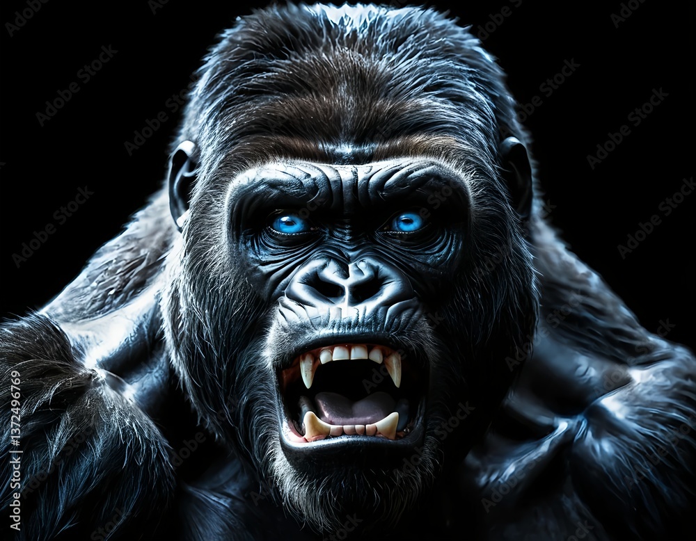 Obraz premium Furious Gorilla with Glowing Blue Eyes