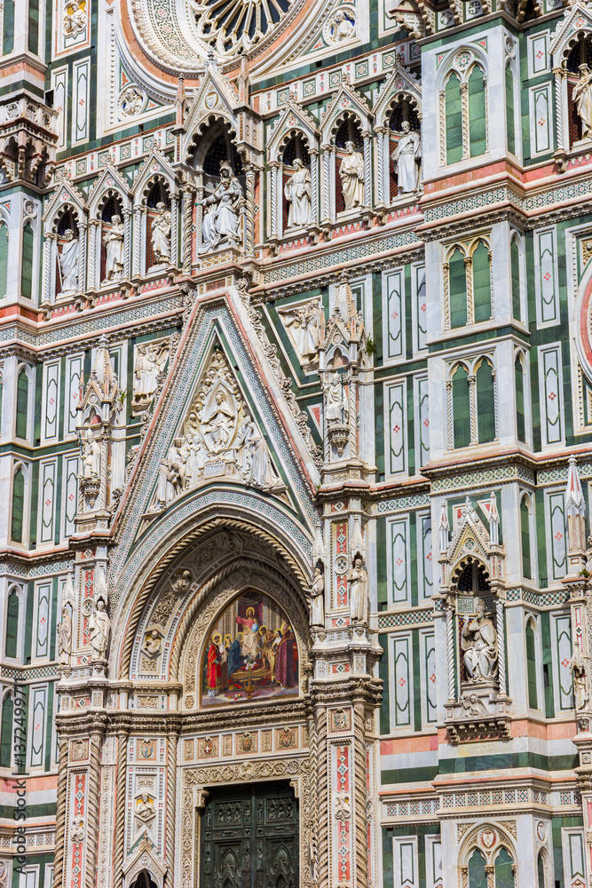 Colorful facade of the Santa Maria del Fiore cathedral of Florence, Italy