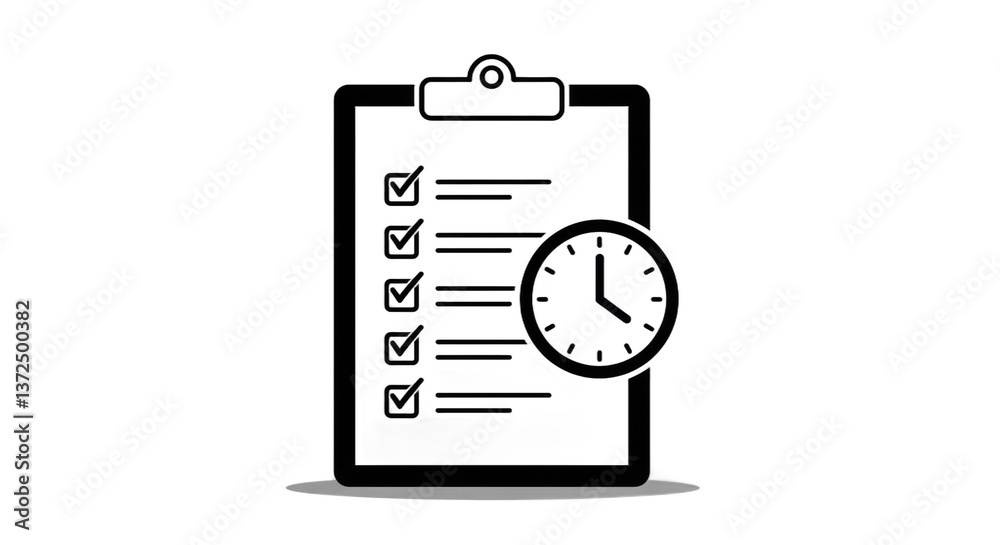 Fototapeta premium Checklist and Clock Icon Representing Time Management and Task Completion