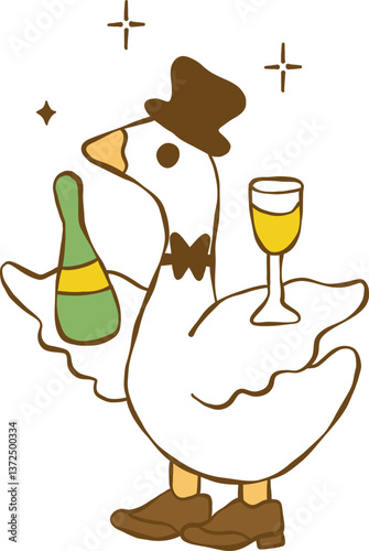 Hand drawn wedding cute silly goose, Bride and groom duck vector, Silly Bride Goose, Cute duck couple