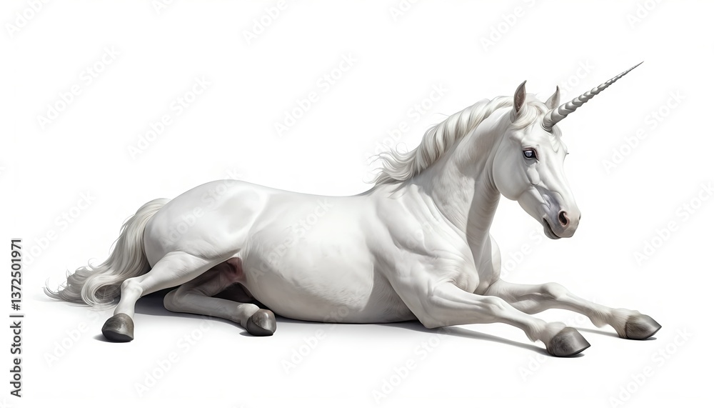 Fototapeta premium Majestic White Unicorn Lying Down