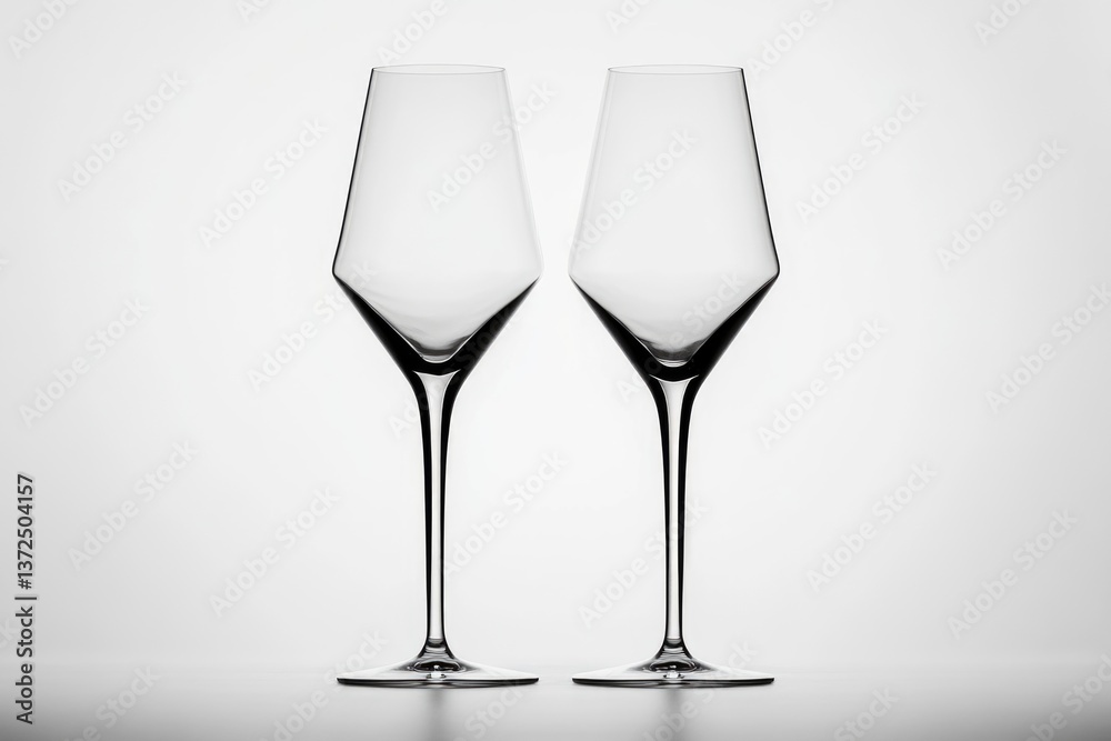 Two elegant Champagne glasses standing alone against a plain background. Two elegant Champagne glasses standing alone against a plain background.