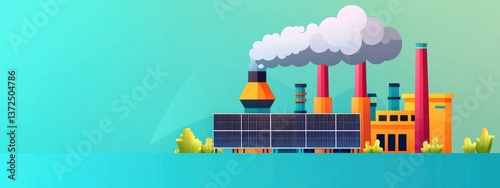 Factory emitting clouds that turn into solar panels.