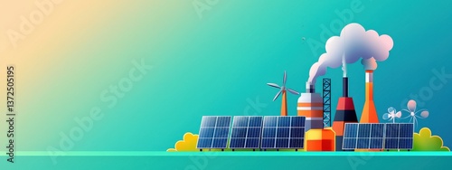 Factory emitting clouds that turn into solar panels.