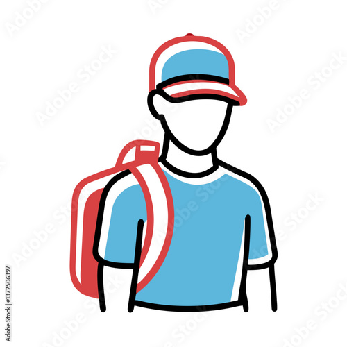 Delivery person with backpack in a minimalist style  