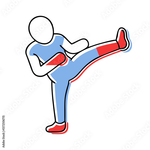 Kickboxer Performing a High Kick with Colored Outlines  