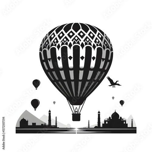 hot air balloon silhouette vector style illustration 
