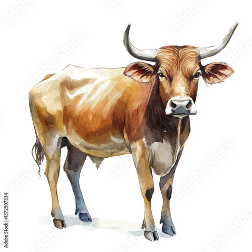 A watercolor vector of a Banteng, isolated on a white background. Banteng vector.


