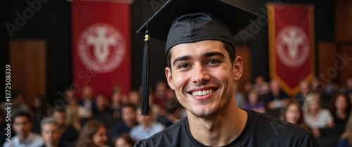 Smiling graduate in cap and gown during ceremony