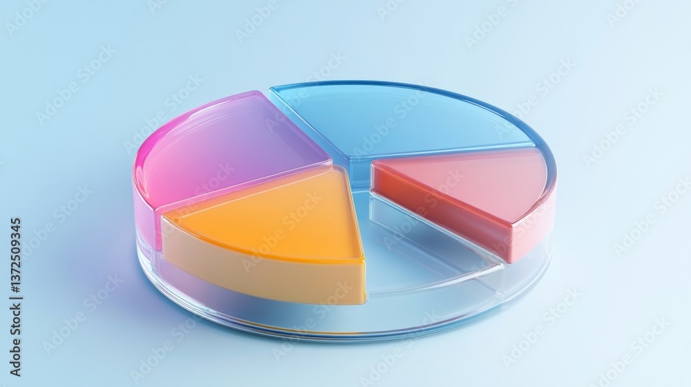 Obraz premium Smooth D pie chart with transparent base and softly colored parts, designed for executive reports