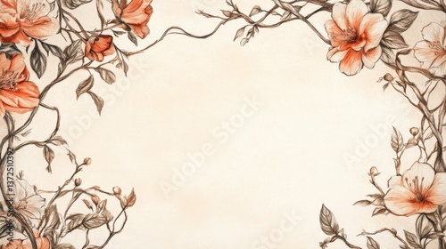 A hand-sketched border design for invitations featuring vines and flowers,