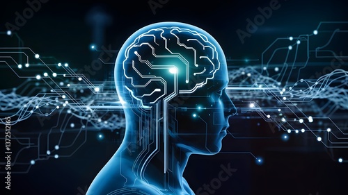 Digital Artificial Intelligence Profile Head with Circuit Network
