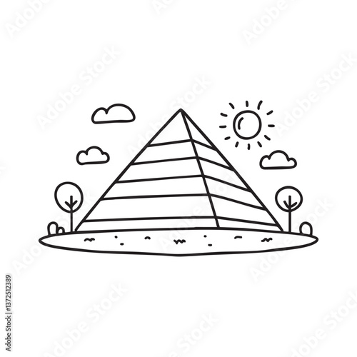 A lone pyramid standing in the vast desert