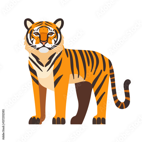 Flat vector tiger, minimalist design, isolated on a white background.

