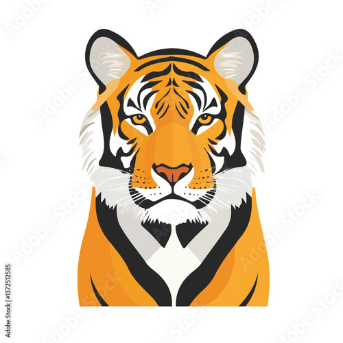 Flat vector tiger, minimalist design, isolated on a white background.

