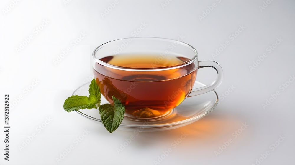 Cup of Fresh Red Mint Tea on a Transparent Saucer Cup of Fresh Red Mint Tea on a Transparent Saucer
