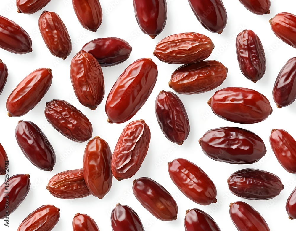 Fresh Medjool Dates Scattered on White Background Fresh Medjool Dates Scattered on White Background