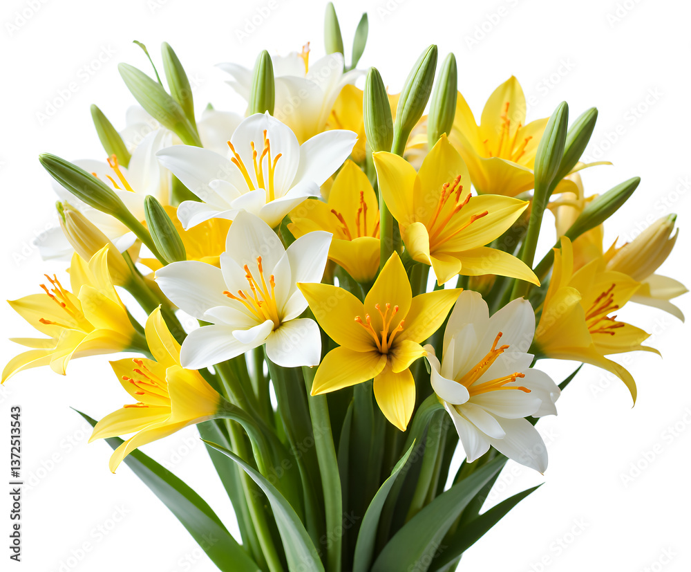 Obraz premium Yellow & White Lily Bouquet, Transparent Background, Floral Arrangement