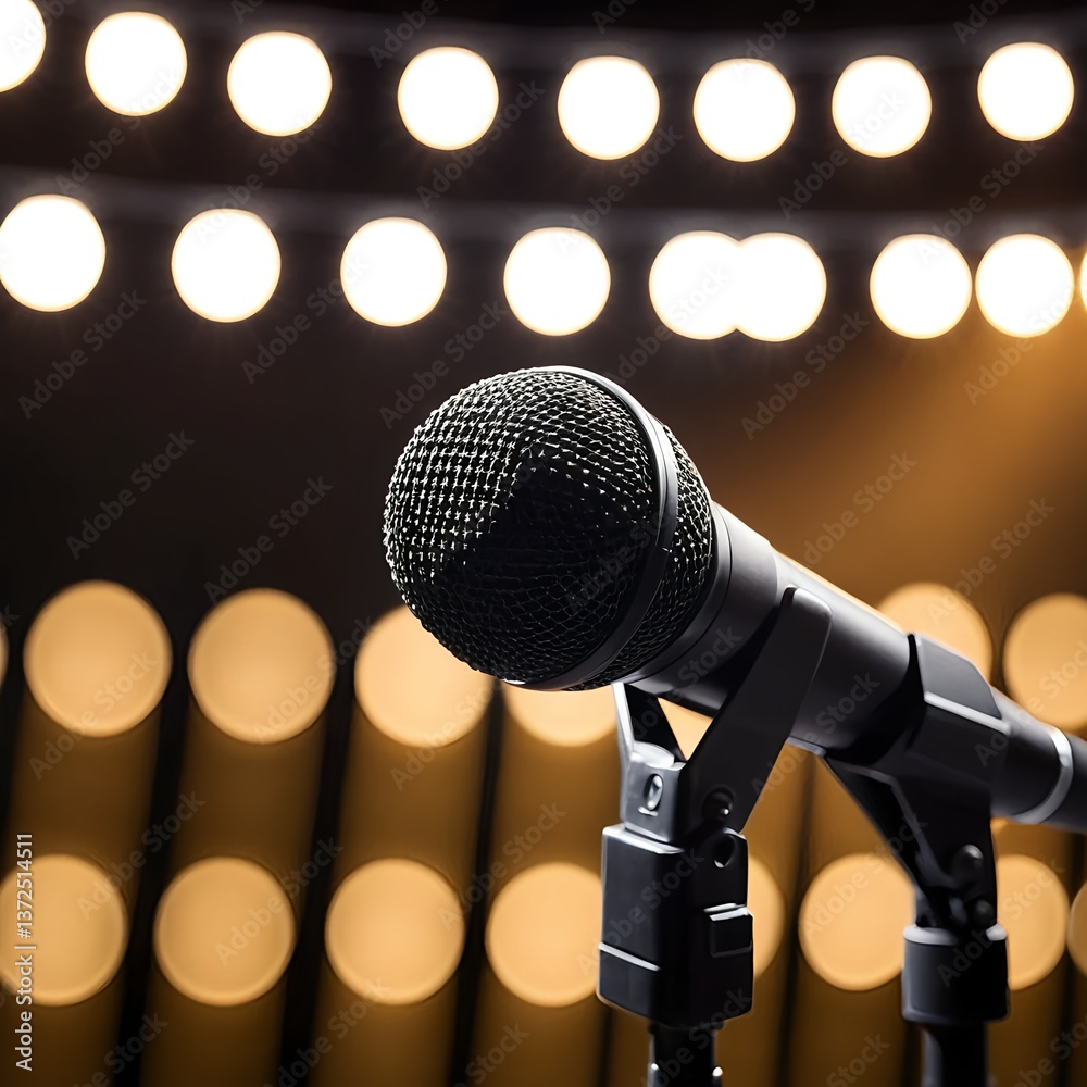 Obraz premium Microphone on Stage with Warm Lighting