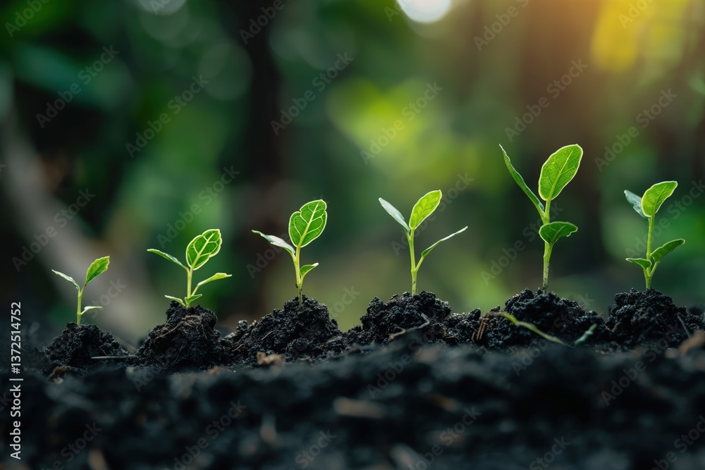 © MadMouse - Several small green plants growing in dark soil under soft light © MadMouse - Several small green plants growing in dark soil under soft light