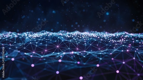 Glowing Digital Network Mesh with Illuminated Nodes