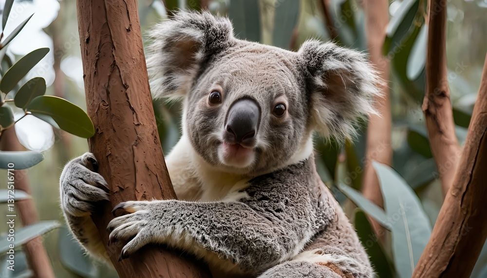 Obraz premium Adorable Koala on Eucalyptus Tree