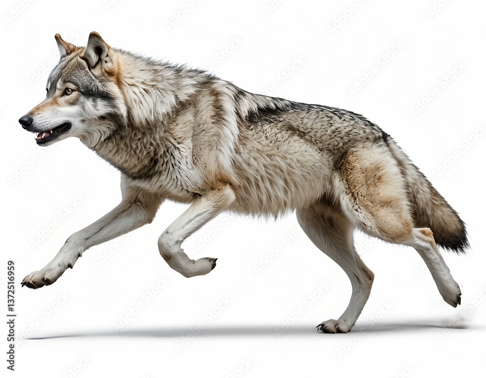 Obraz premium Gray Wolf Running Isolated on White