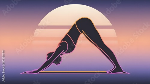 Yoga Illustration with Vibrant Sunset