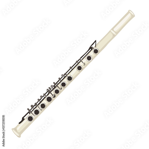 Flat vector piccolo flute headjoint, minimalist design, isolated on a white background.

