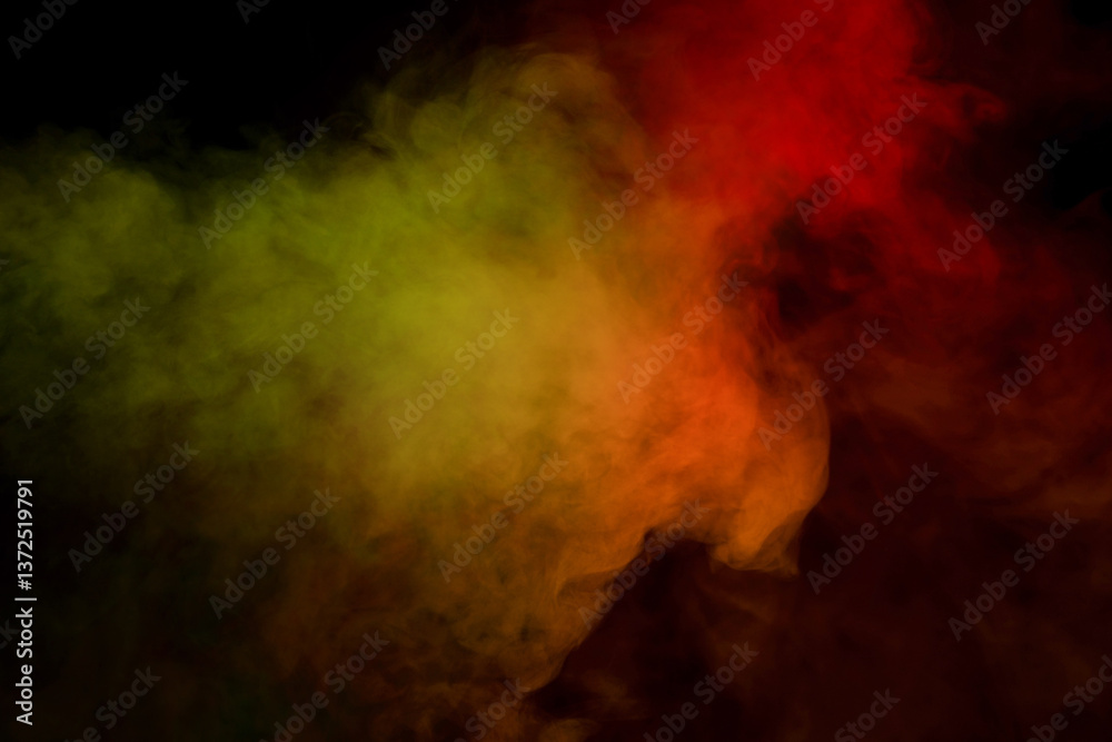 Fototapeta premium Red and green steam on a black background.