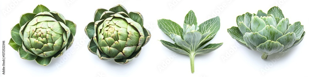 Fototapeta premium Fresh Artichoke Heads and Leaves