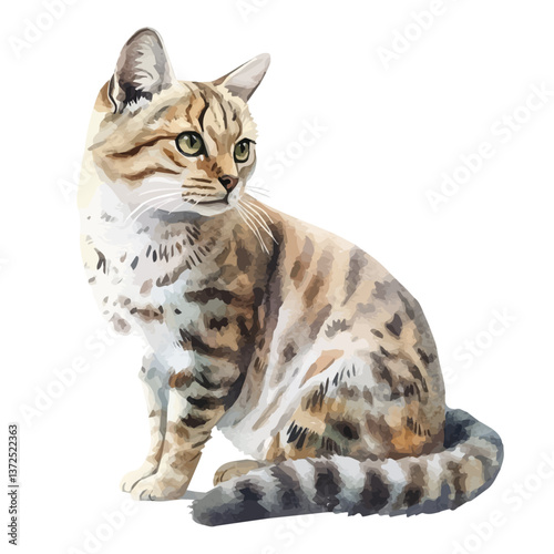 A watercolor vector of an Andean cat, isolated on a white background. Andean cat vector.

