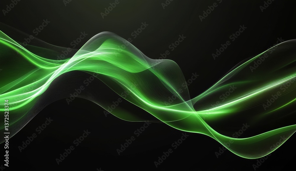 Abstract flowing green lines on black background Abstract flowing green lines on black background
