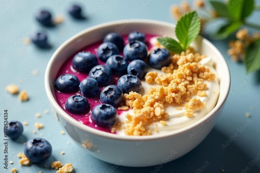 Creamy yogurt bowl with fresh blueberries and granola, breakfast, snack, fruity Creamy yogurt bowl with fresh blueberries and granola, breakfast, snack, fruity