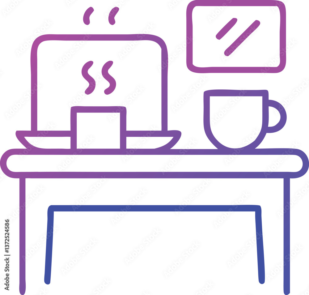 Obraz premium A freelancer icon with a laptop and a coffee mug on a desk