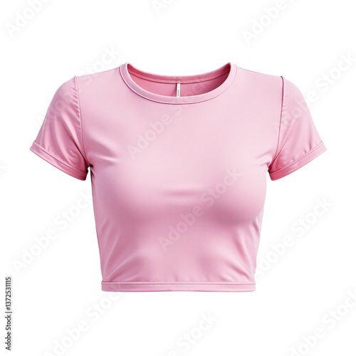Pink cropped short sleeve t-shirt for women. Perfect for summer fashion and casual style. photo