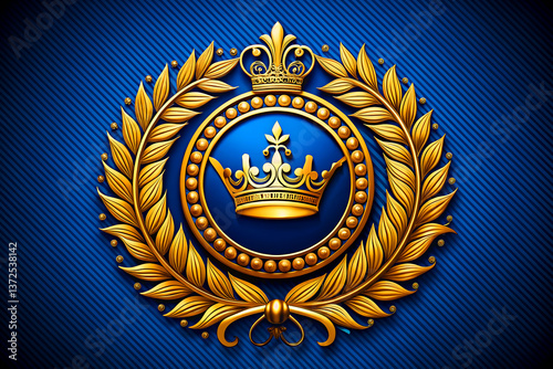 Circular gold royal crest with crown and laurel wreath for a noble and prestigious look.