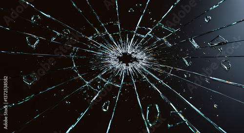 A realistic broken glass effect with sharp cracks and shattered pieces against a dark background. The glass reflects light dynamically.